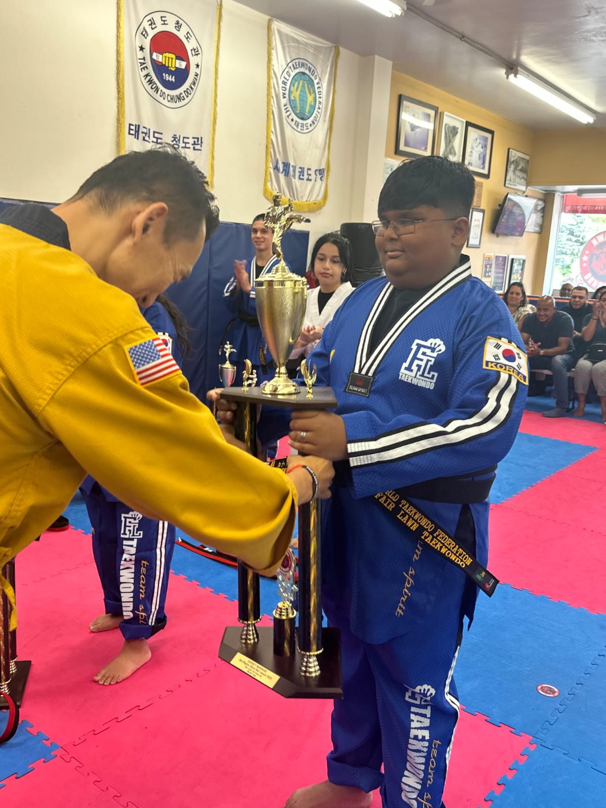 Receiving the Leadership Award trophy